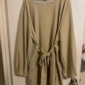 Boohoo Plus Beige Long Sleeve Dress